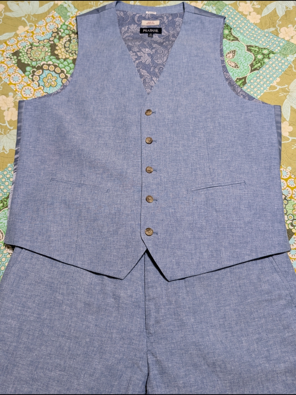 Jos. A. Bank Light Blue Linen-Blend Vest And Trousers. XL Vest & 36x30 Trouser